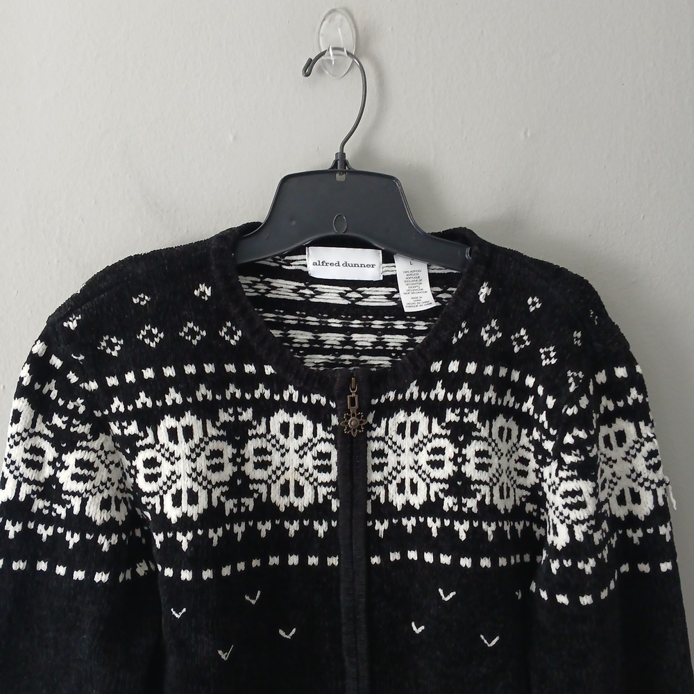 Alfred Dunner Vintage Size Large Knit Full Zip Sweater Snowflakes Embroidered - Picture 3 of 14